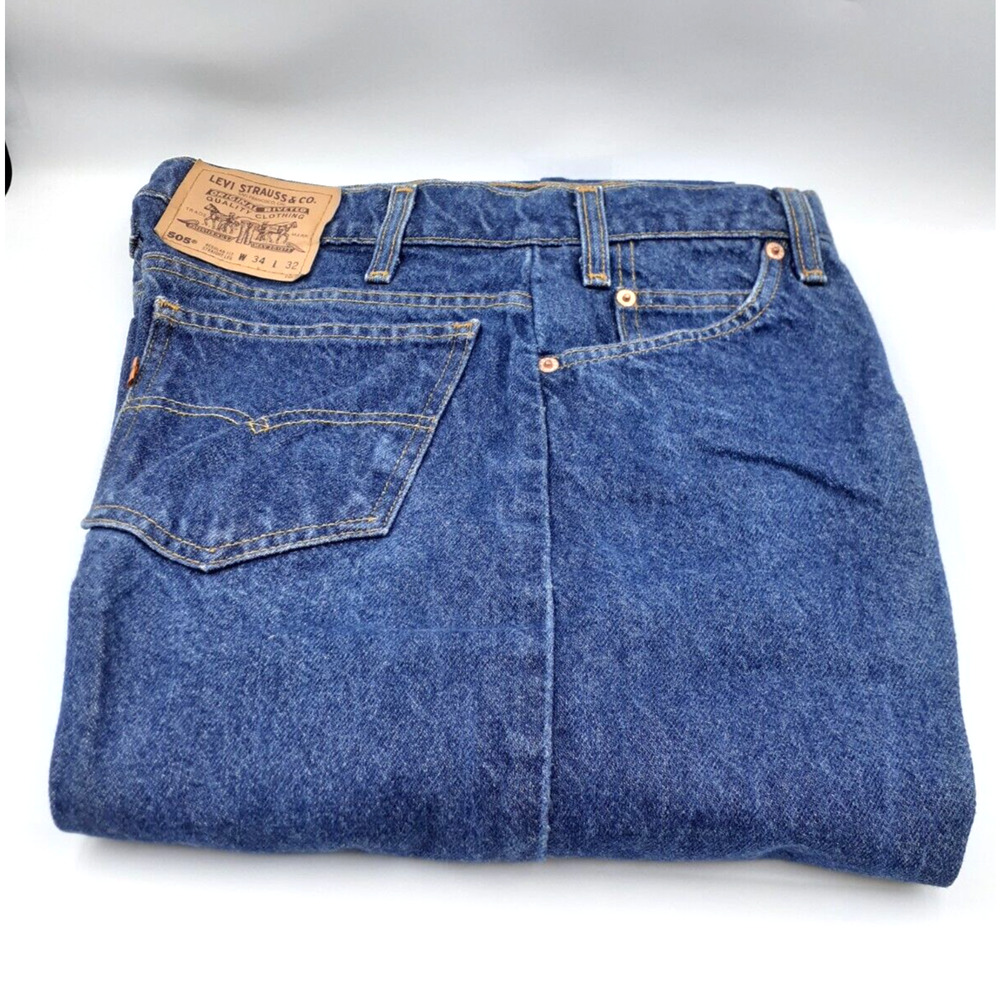 LEVIS 505 Vintage Classic Straight Leg Jeans Orange TAB Blue Men Size 34X32 NEW